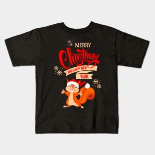 Red Orange Cartoon Cute Squirrel Christmas Kids T-Shirt